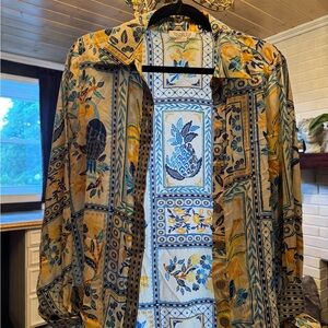 Rachel Zoe Blue and Yellow Patterned Blouse